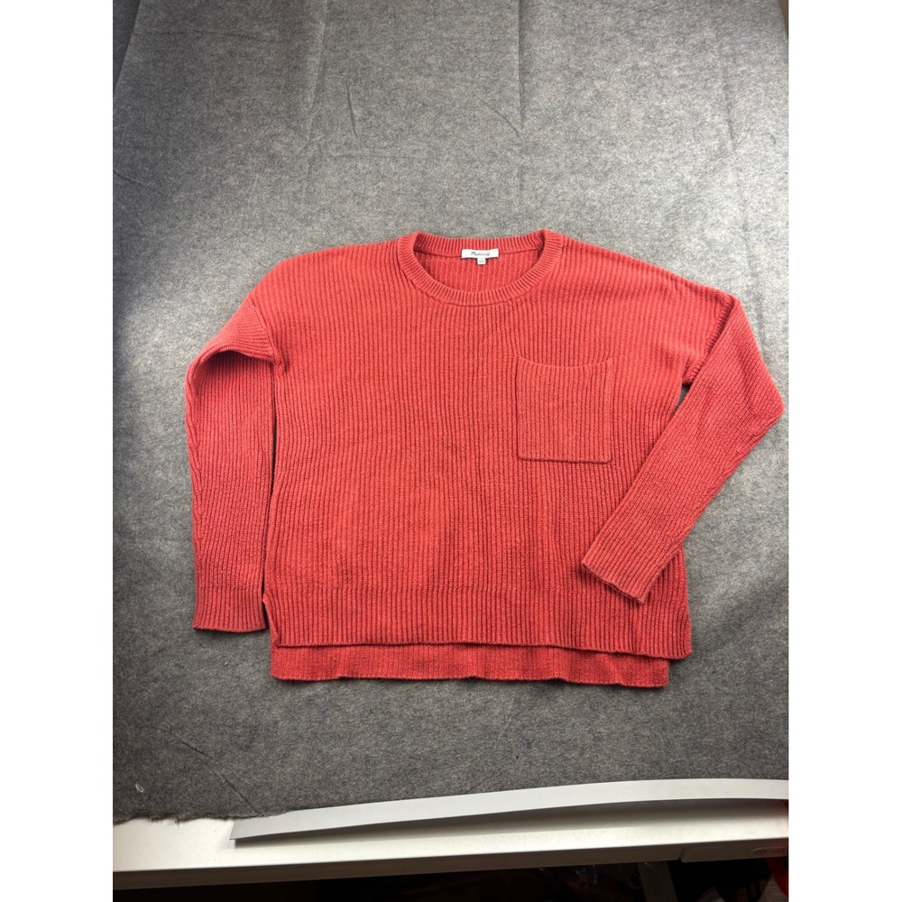 Madwell‎ Ribbed Pocket Crewneck Sweater Red Cotton Blend Womens S Boho Coastal
